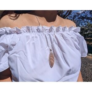 Women's Pendant Necklace Sterling Silver Chain Peach Moonstone Handmade Jewelry*